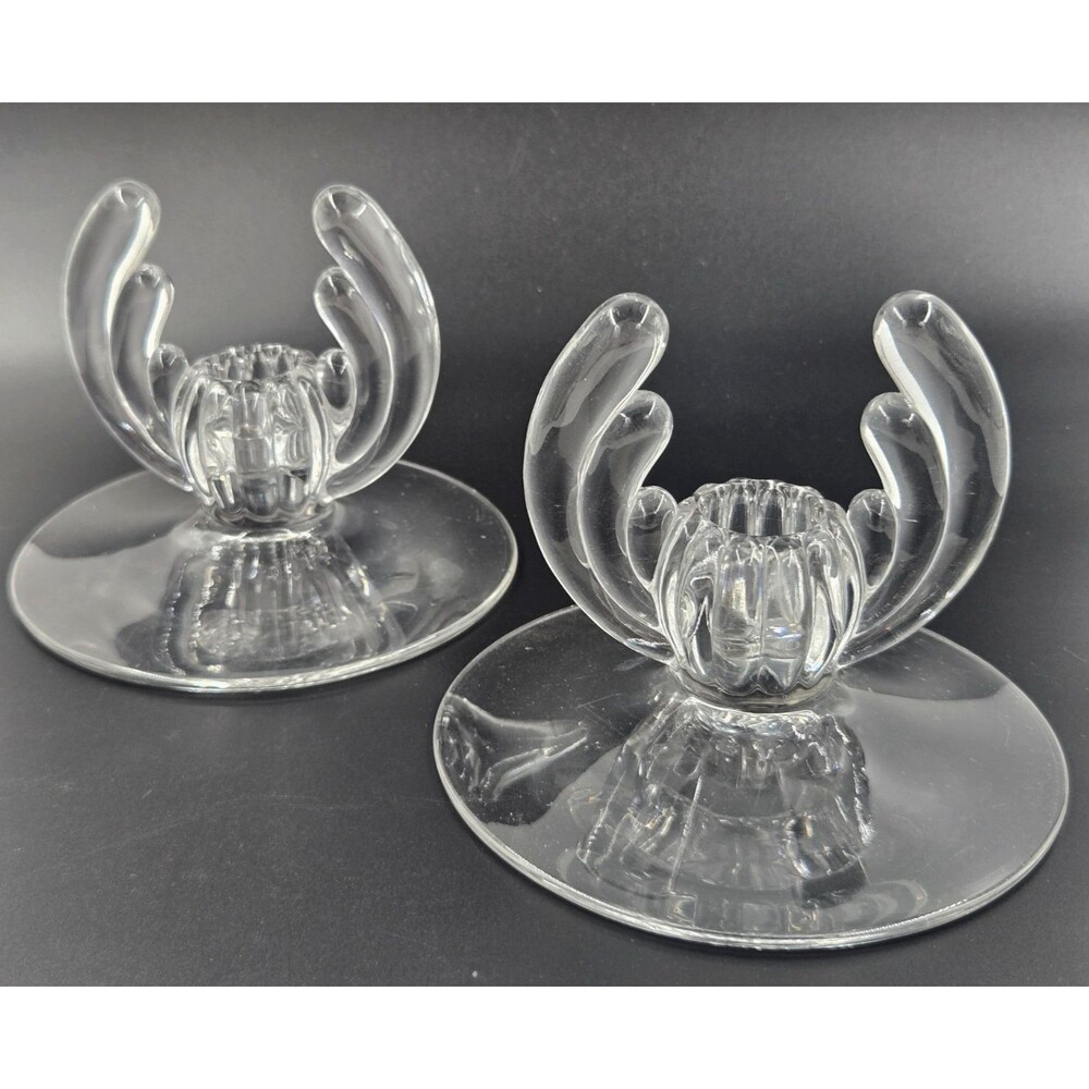 Vintage Heisey Crystolite ART DECO Pair of Candlestick Holders - Elegant Glass
